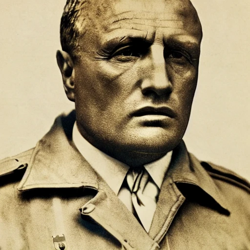 mussolini, upper body, medium shot, masterpiece, look at viewer, focus on face, {{beautiful detailed face}}, brown eyes, lips, bare shoulders, extremely detailed, 8K wallpaper,