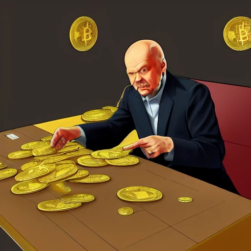 Vladimir Lenin plays with digital currencies, cryptocurrencies, 3D, Cartoon