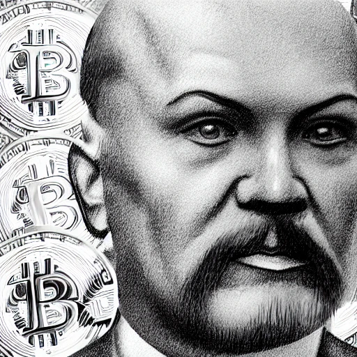 Lenin Bitcoin Cryptocurrency, Pencil Sketch, 3D, Cartoon