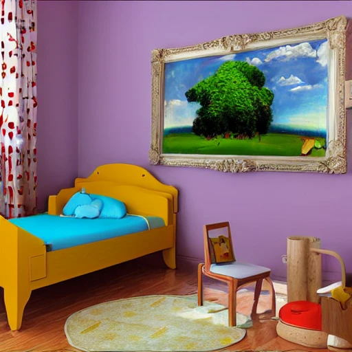 child room, putin, tank, tree, Salvador Dali, , 3D