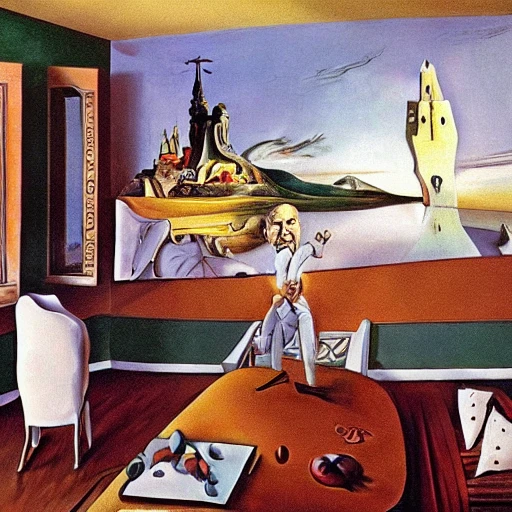 Cartoon, Salvador Dali, River, Child room, picture on the wall, Vladimit Lenin Putin faces
