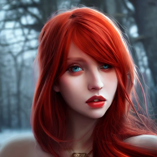 Fantasy Female Human Red Hair Brown Eyes Detailed 4k Work Arthubai