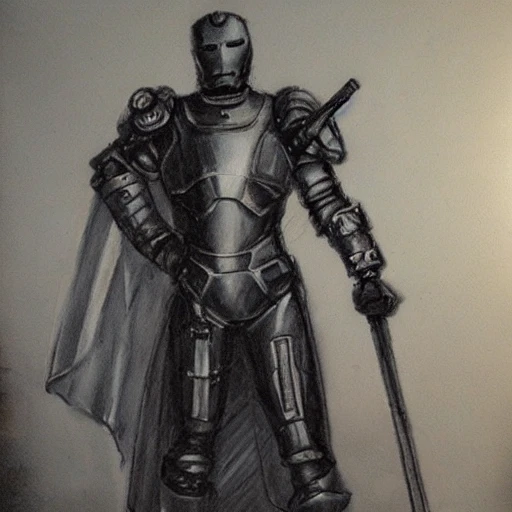 medieval ironman, epic lighting, steampunk, war scenario, entire figure,Pencil Sketch, Oil Painting