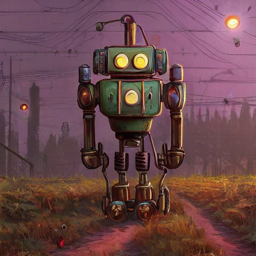 steampunk illustration of  a robot made by wood and roots, vivid color, 8k hyper detailed, hyper realistic, trending on art station, art by Simon Stålenhag