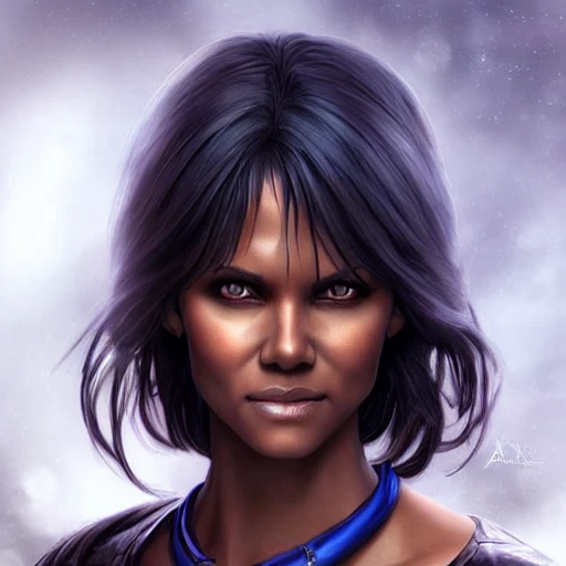 beautiful perfect face, dark-elf, viconia, detailled blue-dark skin, baldur's gate, perfect eyes, by Stanley Artgerm Lau, Very detailed, Halle Berry, long hair