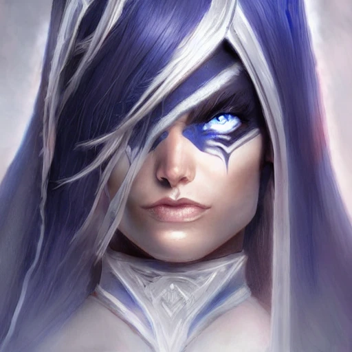beautiful perfect face, dark-elf, viconia, detailled blue-dark skin, baldur's gate, perfect eyes, by Stanley Artgerm Lau, Very detailed, white haired