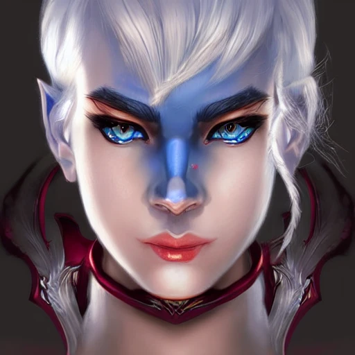 beautiful perfect face, dark-elf, viconia, detailled blue-dark skin, baldur's gate, perfect eyes, by Stanley Artgerm Lau, Very detailed, white haired, red eyes