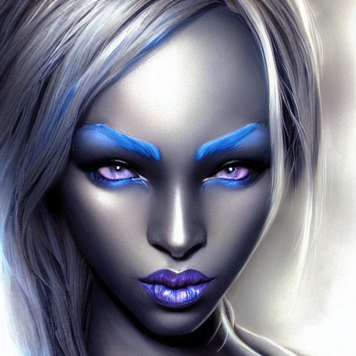 beautiful perfect face, drow, viconia, detailled blue-dark skin, baldur's gate, perfect eyes, by Stanley Artgerm Lau, Very detailed