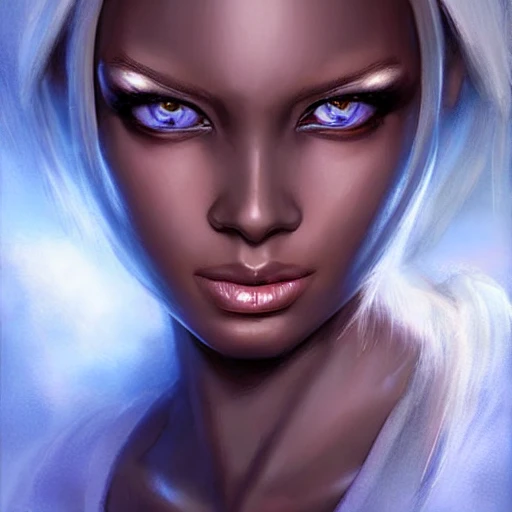beautiful perfect face, drow, viconia, detailled blue-dark skin, baldur's gate, perfect eyes, by Stanley Artgerm Lau, Very detailed, cleric, angel
