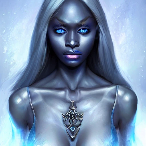beautiful perfect face, drow, viconia, detailled blue-dark skin, baldur's gate, perfect eyes, by Stanley Artgerm Lau, Very detailed, cleric, angel