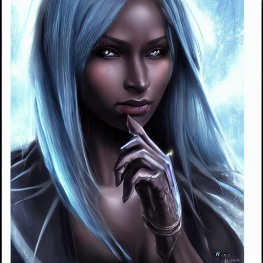 beautiful perfect face, drow, viconia, detailled blue dark skin, baldur's gate, perfect eyes, by Stanley Artgerm Lau, Very detailed, cleric, angel