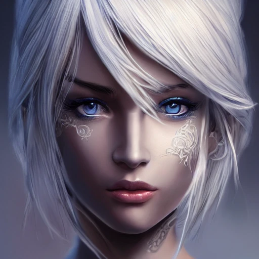 Very detailed. intricate, elegant, highly detailed, trending on artstation, digital art, perfect face, perfect eyes, perfect composition, by Stanley Artgerm Lau, beautiful perfect face, drow, viconia, detailled dark bleu skin, baldur's gate, white haired