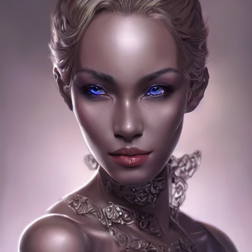 Very detailed. intricate, elegant, highly detailed, trending on artstation, digital art, perfect face, perfect eyes, perfect composition, by Stanley Artgerm Lau, beautiful perfect face, drow, viconia, detailled dark bleu skin, baldur's gate, blond haired