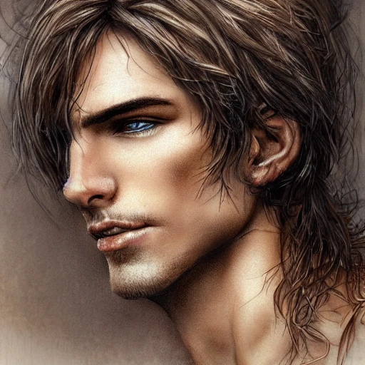 Very detailed male portrait. intricate, elegant, highly detailed, trending on artstation, digital art, perfect face, perfect brown eyes, perfect composition, by Luis Royo, Baldur's gate, Raistlin Majere, brown skin, white hair