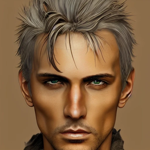 Very detailed male portrait. intricate, elegant, highly detailed, trending on artstation, digital art, perfect face, perfect brown eyes, perfect composition, by Luis Royo, Baldur's gate, Raistlin Majere, brown skin, white haired