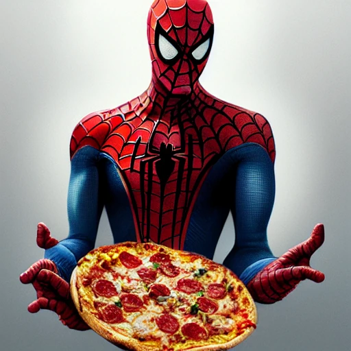 portrait of spiderman eating pizza, highly detailed, digital pai ...