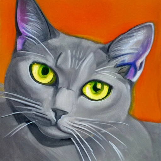 high quality high detail painting by Pablo Picasso, hd, portrait of a cute gray cat with green eyes, photorealistic lighting