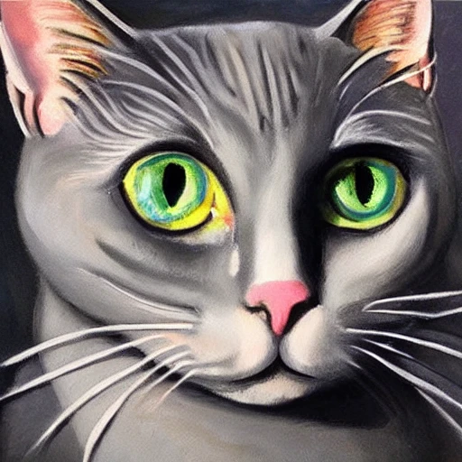 high quality high detail painting by Pablo Picasso, hd, portrait of a cute gray cat with green eyes, photorealistic lighting