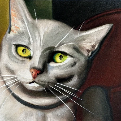 high quality high detail painting by Pablo Picasso, hd, portrait of a cute gray cat with green eyes, photorealistic lighting