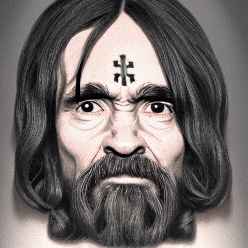 Jesus Christ is Charles Manson in the style of Alex Grey, 3D, Intricate