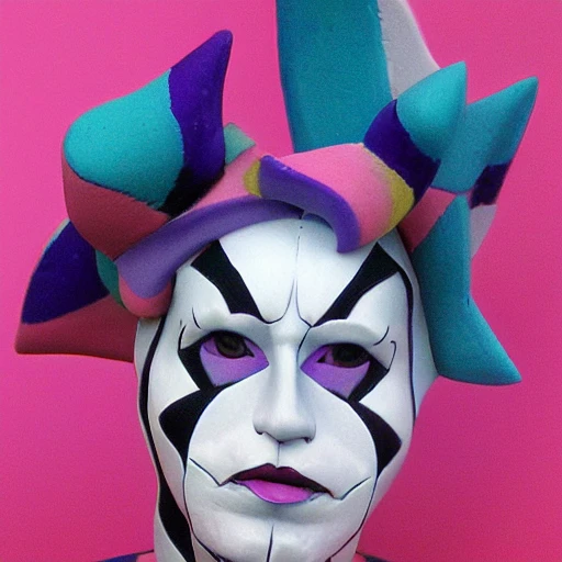 Realistic harlequin jester, Blue and Pink, 3D, DMT