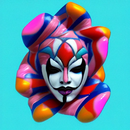 Realistic harlequin jester, Blue and Pink, 3D, DMT