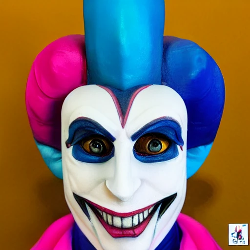 Realistic harlequin jester, Blue and Pink, 3D, DMT, Bleeding eyes