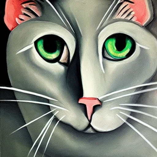 high quality high detail painting by Pablo Picasso, hd, portrait of a cute gray cat with green eyes, photorealistic lighting