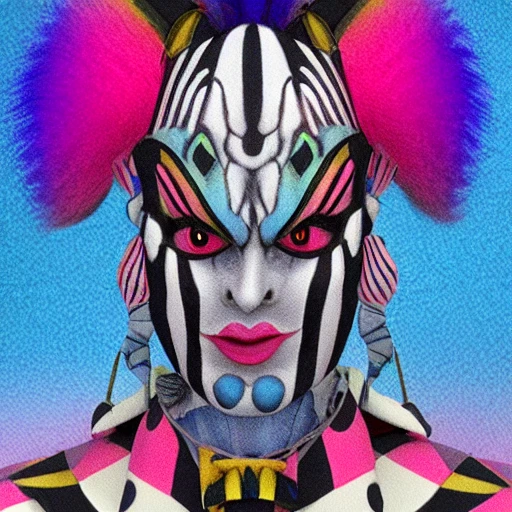 Realistic harlequin jester, Blue and Pink, 3D, DMT, Bubblegum