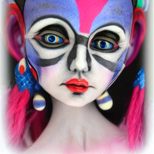 Realistic harlequin jester, Blue and Pink, 3D, DMT, porcelain doll