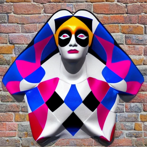 Realistic harlequin jester, Blue and Pink, 3D, DMT