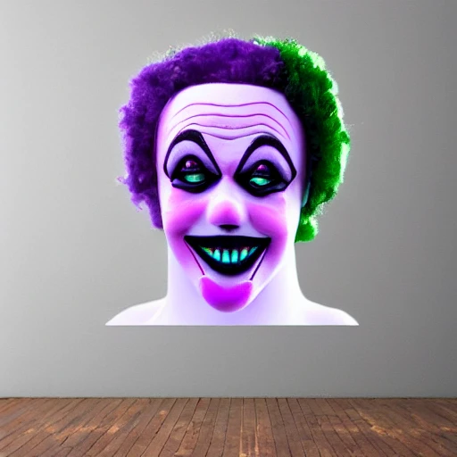 Realistic pierrot clown green and purple, 3D, DMT