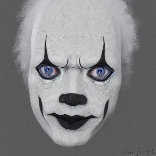 Realistic pierrot clown, black and white, 3D, DMT, ghostmane