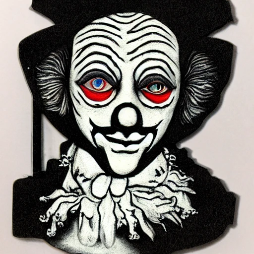 Real pierrot clown, black and white, 3D, DMT, ghostmane