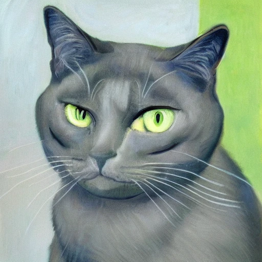 high quality high detail painting by Pablo Picasso, hd, portrait of a cute gray cat with green eyes, photorealistic lighting