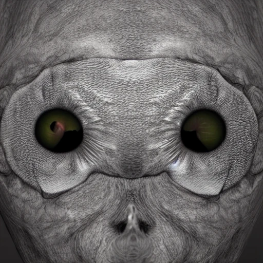 animal with the face of a human, 3D, real, full of eyes