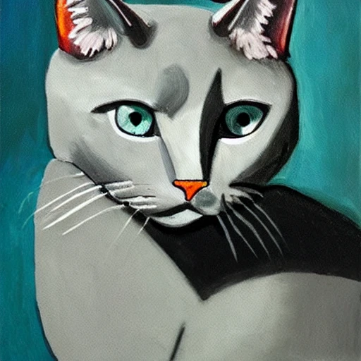 high quality high detail painting by Pablo Picasso, hd, portrait of a cute gray cat with green eyes, photorealistic lighting