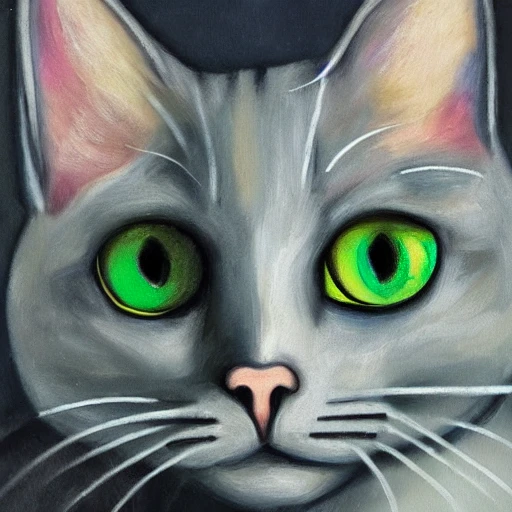 high quality high detail painting by Pablo Picasso, hd, portrait of a cute gray cat with green eyes, photorealistic lighting