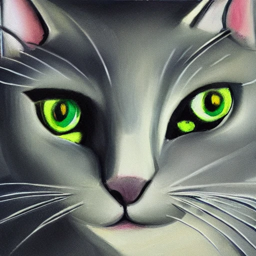 high quality high detail painting by Pablo Picasso, hd, portrait of a cute gray cat with green eyes, photorealistic lighting