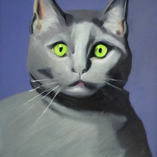 high quality high detail painting by Pablo Picasso, hd, portrait of a cute gray cat with green eyes, photorealistic lighting