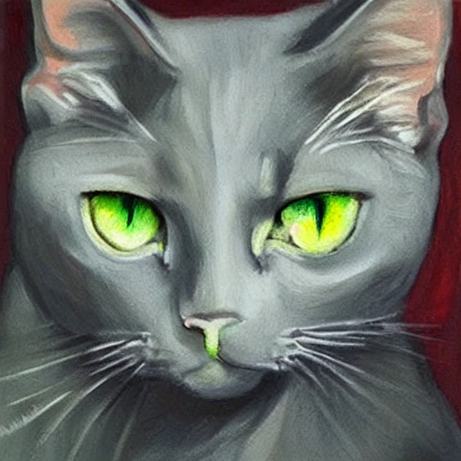 high quality high detail painting by Pablo Picasso, hd, portrait of a cute gray cat with green eyes, photorealistic lighting