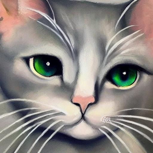 high quality high detail painting by Pablo Picasso, hd, portrait of a cute gray cat with green eyes, photorealistic lighting