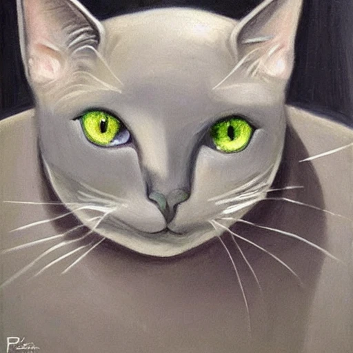 high quality high detail painting by Pablo Picasso, hd, portrait of a cute gray cat with green eyes, photorealistic lighting