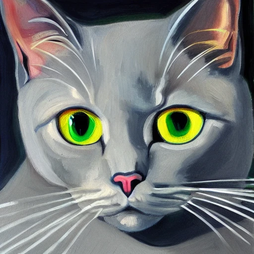 high quality high detail painting by Pablo Picasso, hd, portrait of a cute gray cat with green eyes, photorealistic lighting