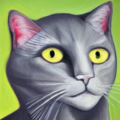 high quality high detail painting by Pablo Picasso, hd, portrait of a cute gray cat with green eyes, photorealistic lighting