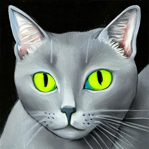 high quality high detail painting by Pablo Picasso, hd, portrait of a cute gray cat with green eyes, photorealistic lighting