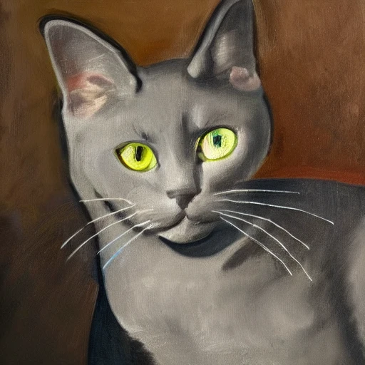 high quality high detail painting by Pablo Picasso, hd, portrait of a cute gray cat with green eyes, photorealistic lighting