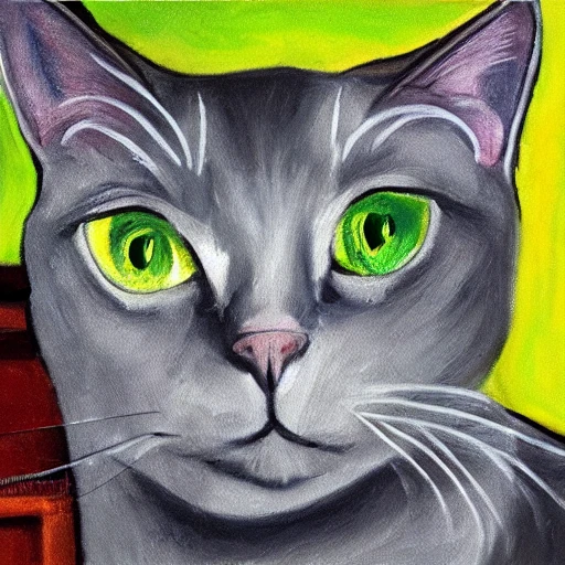 high quality high detail painting by Pablo Picasso, hd, portrait of a cute gray cat with green eyes, photorealistic lighting