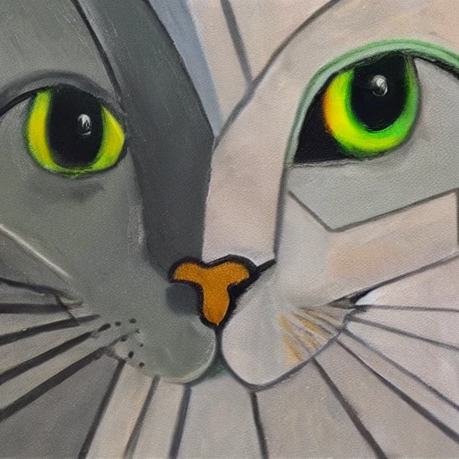 high quality high detail painting by Pablo Picasso, hd, portrait of a cute gray cat with green eyes, photorealistic lighting