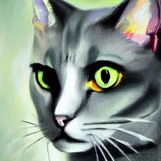 high quality high detail painting by Pablo Picasso, hd, portrait of a cute gray cat with green eyes, photorealistic lighting